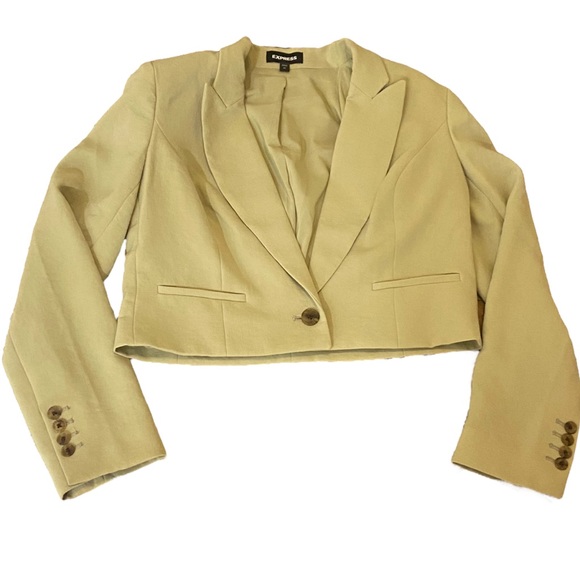 Express Size Medium Peak Lapel One Button Cropped Blazer/Jacket in Light Green - Picture 8 of 15